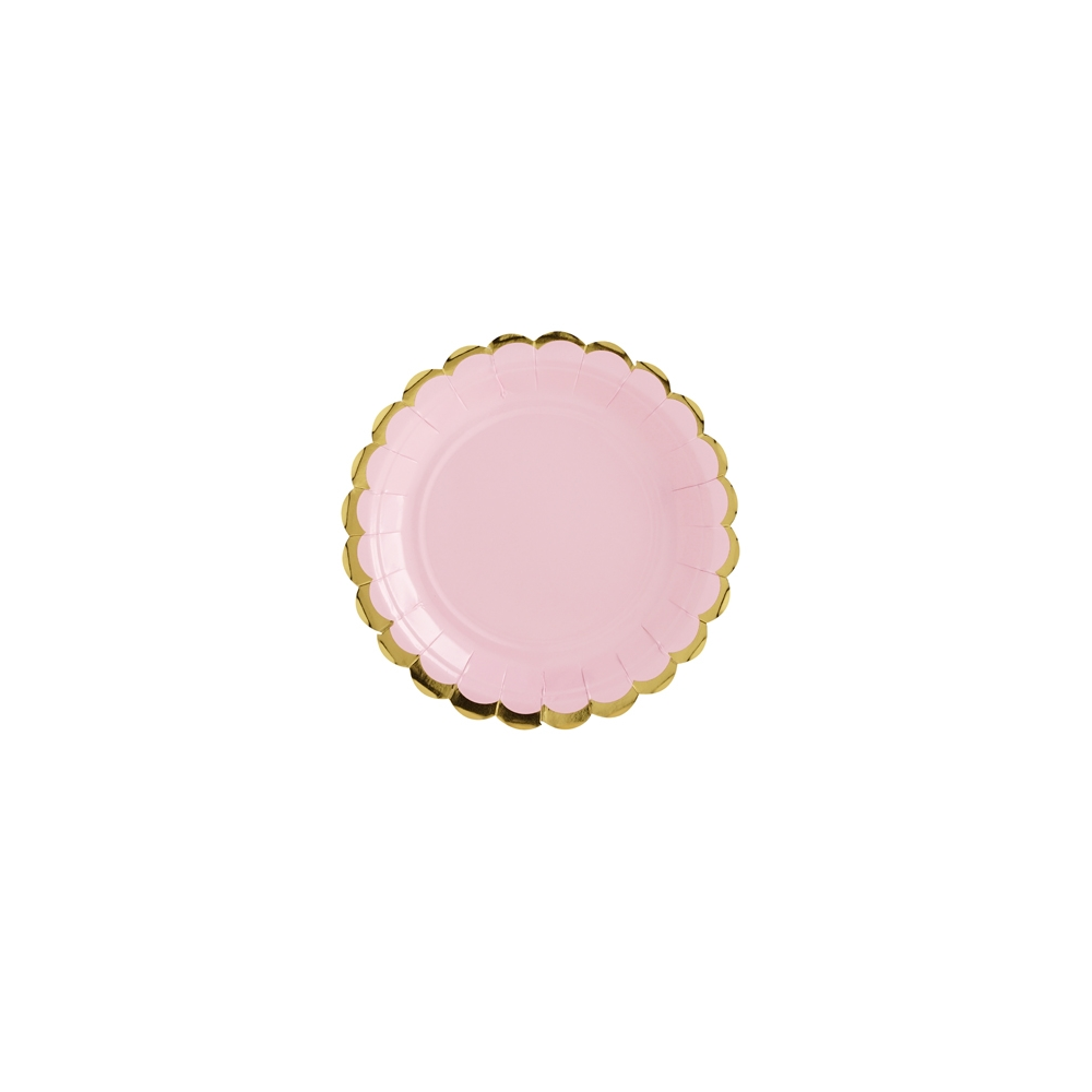 6 assiettes roses et festons dorés - 18 cm
