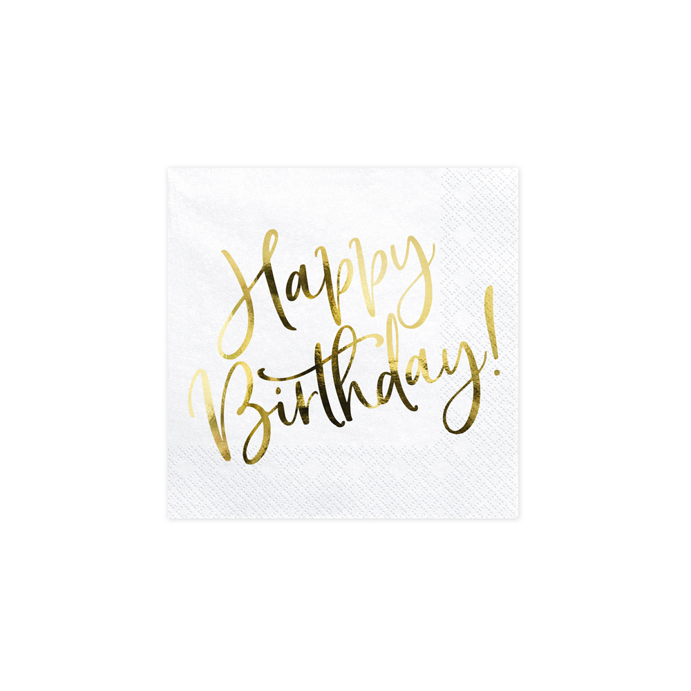20 Serviettes de table Happy Birthday - blanc