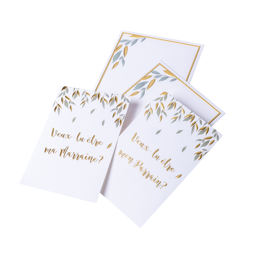2 cartes feuillage "veux-tu être ma marraine / mon parrain ?"