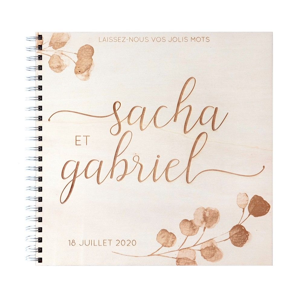 Livre d'or carré personnalisable en bois "eucalyptus"