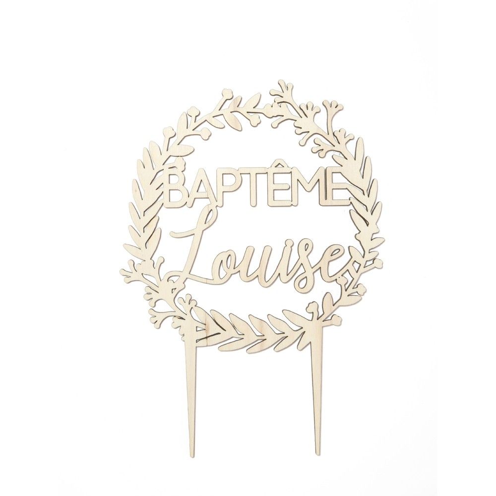 Cake topper en bois personnalisable baptême "couronne"