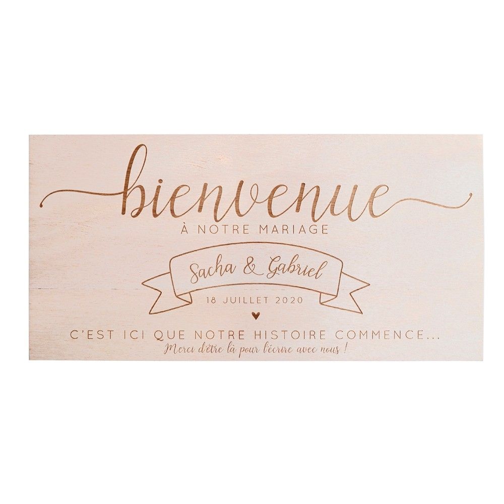 Panneau en bois personnalisable "c'est ici que notre histoire commence" - Grand modèle
