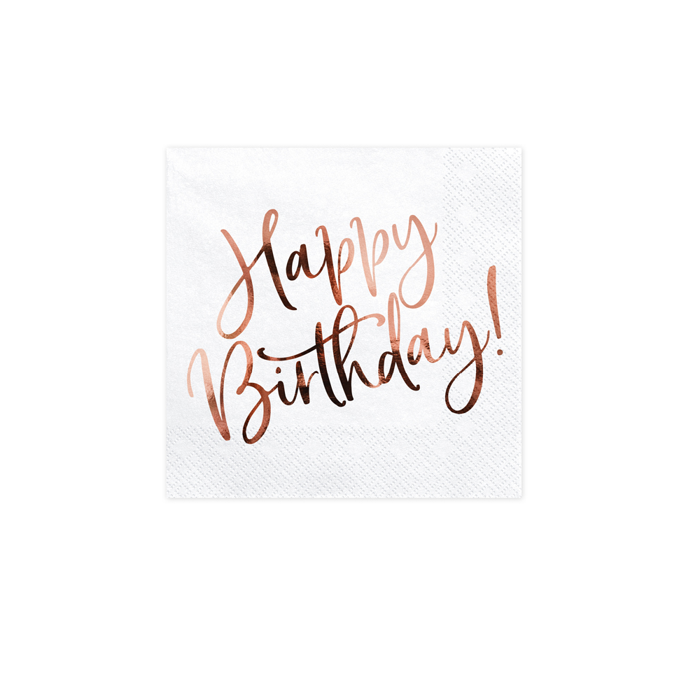 20 Serviettes de table Happy Birthday - blanches