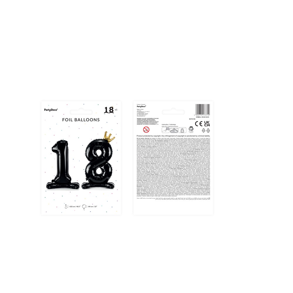 Ballon en Mylar debout, Chiffre ''18'', 84 cm, noir
