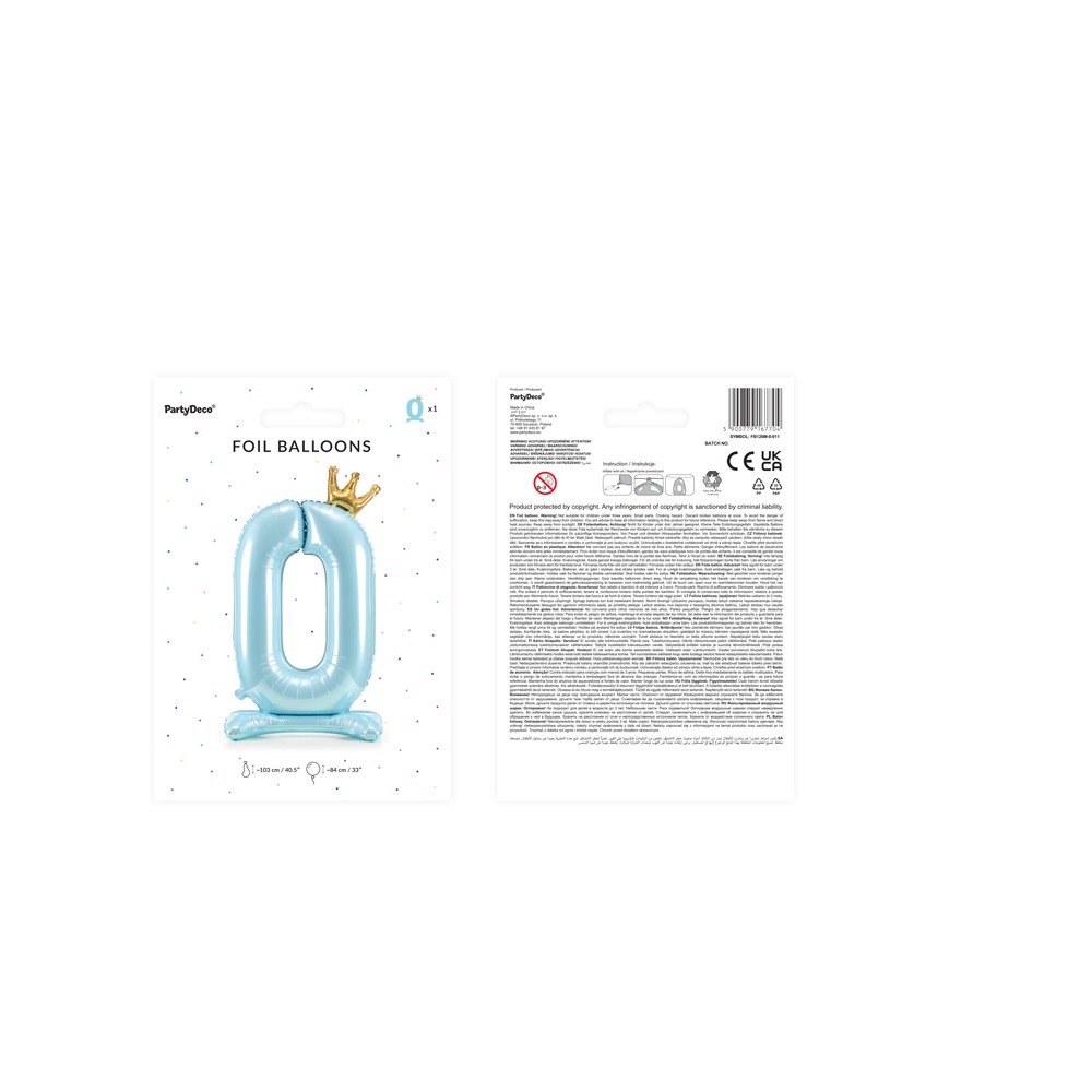 Ballon en Mylar debout, Chiffre ''0'' , 84 cm, bleu