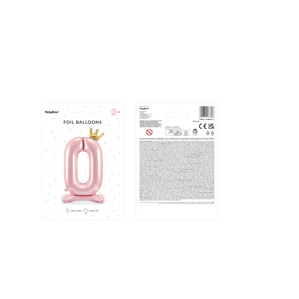 Ballon en Mylar debout, Chiffre ''0'', 84 cm, rose clair