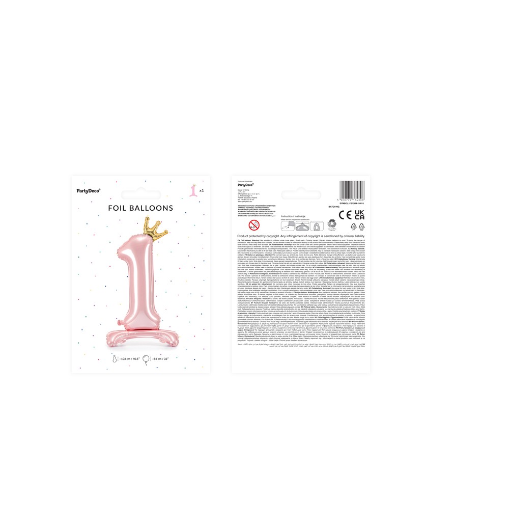 Ballon en Mylar debout, Chiffre ''1'', 84 cm, rose vif