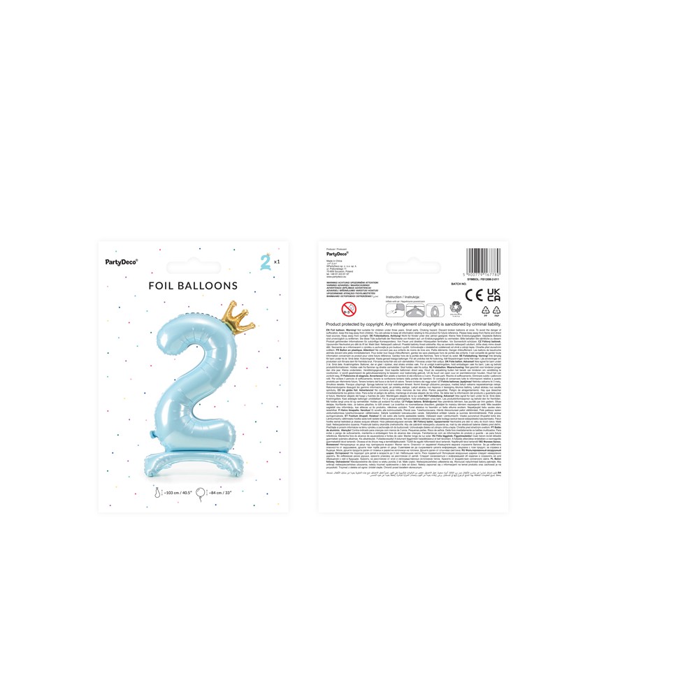 Ballon en Mylar debout, Chiffre ''2''. 84 cm, bleu