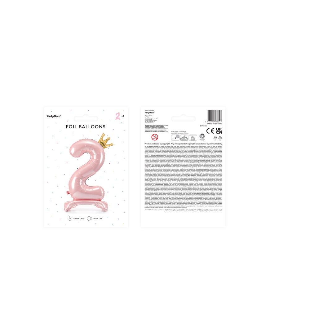 Ballon en Mylar debout, Chiffre ''2'', 84 cm, rose vif