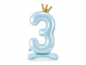 Ballon en Mylar debout, Chiffre ''3''. 84 cm, bleu clair