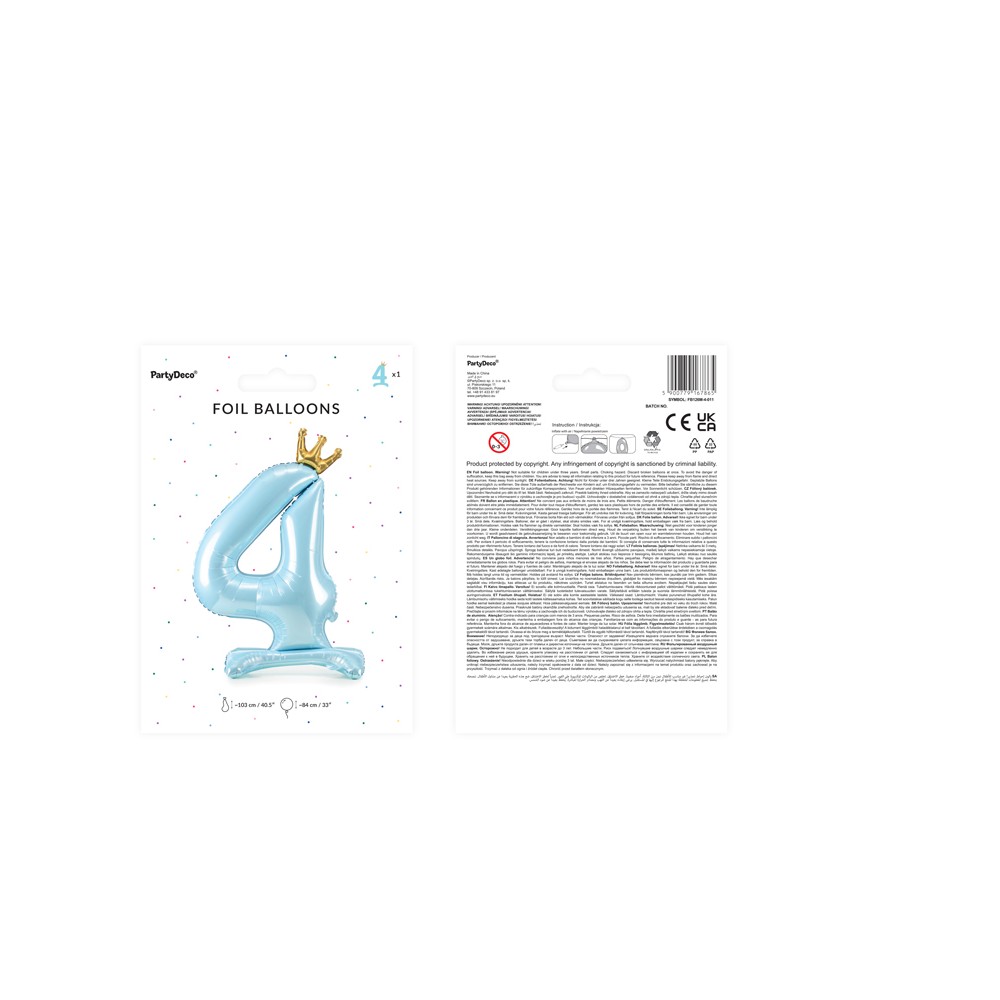 Ballon en Mylar debout Chiffre ''4'' 84 cm, bleu