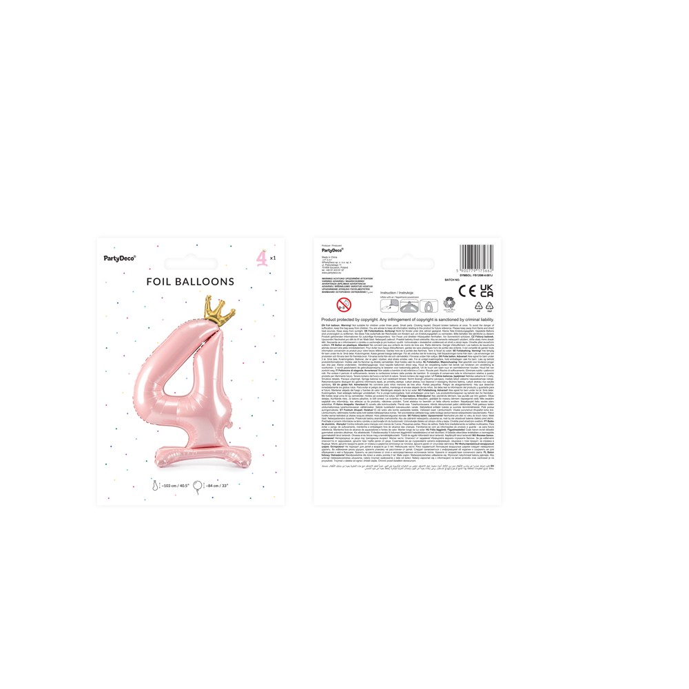 Ballon en Mylar debout Chiffre ''4'' 84 cm, rose clair