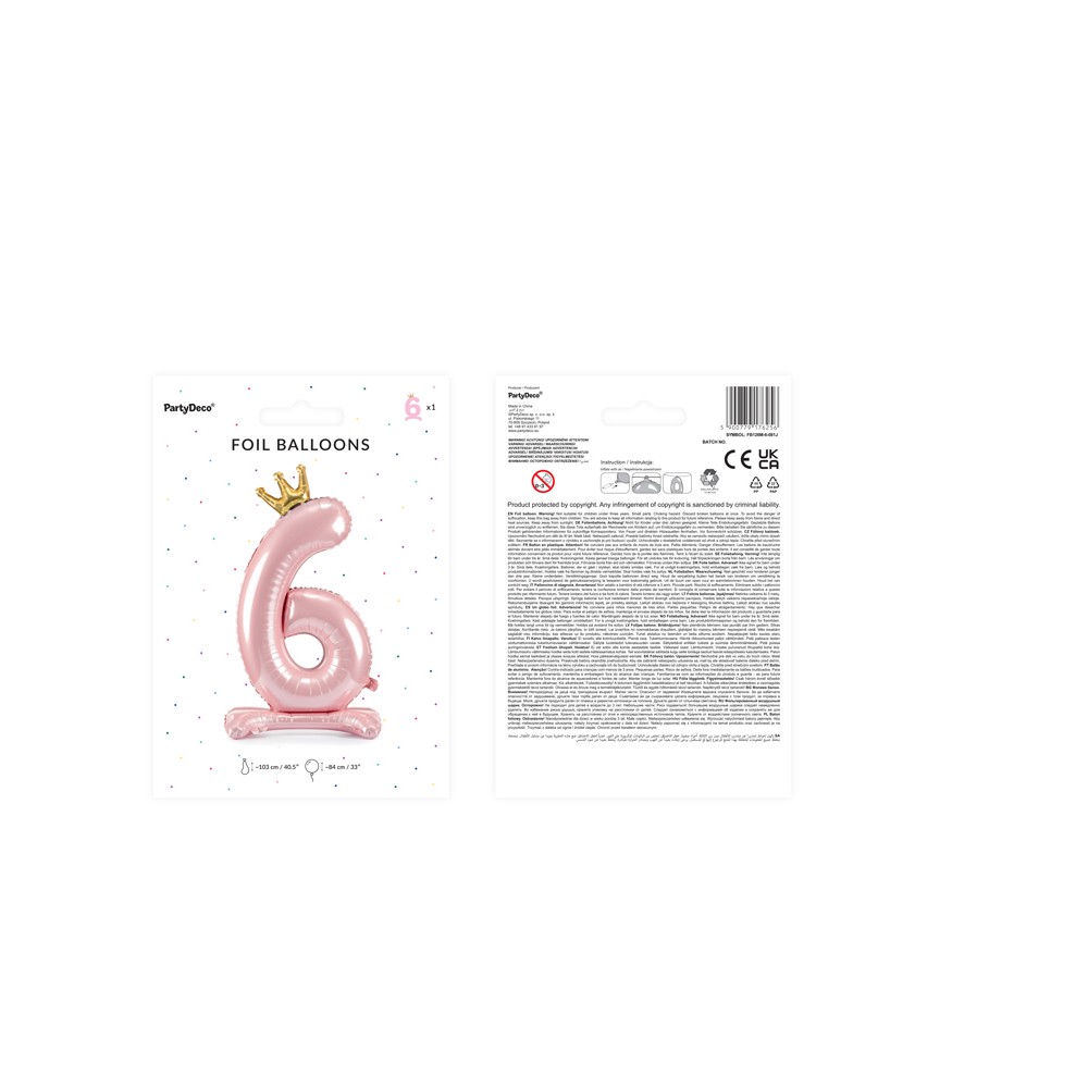 Ballon en Mylar debout, Chiffre ''6'' 84 cm, rose vif