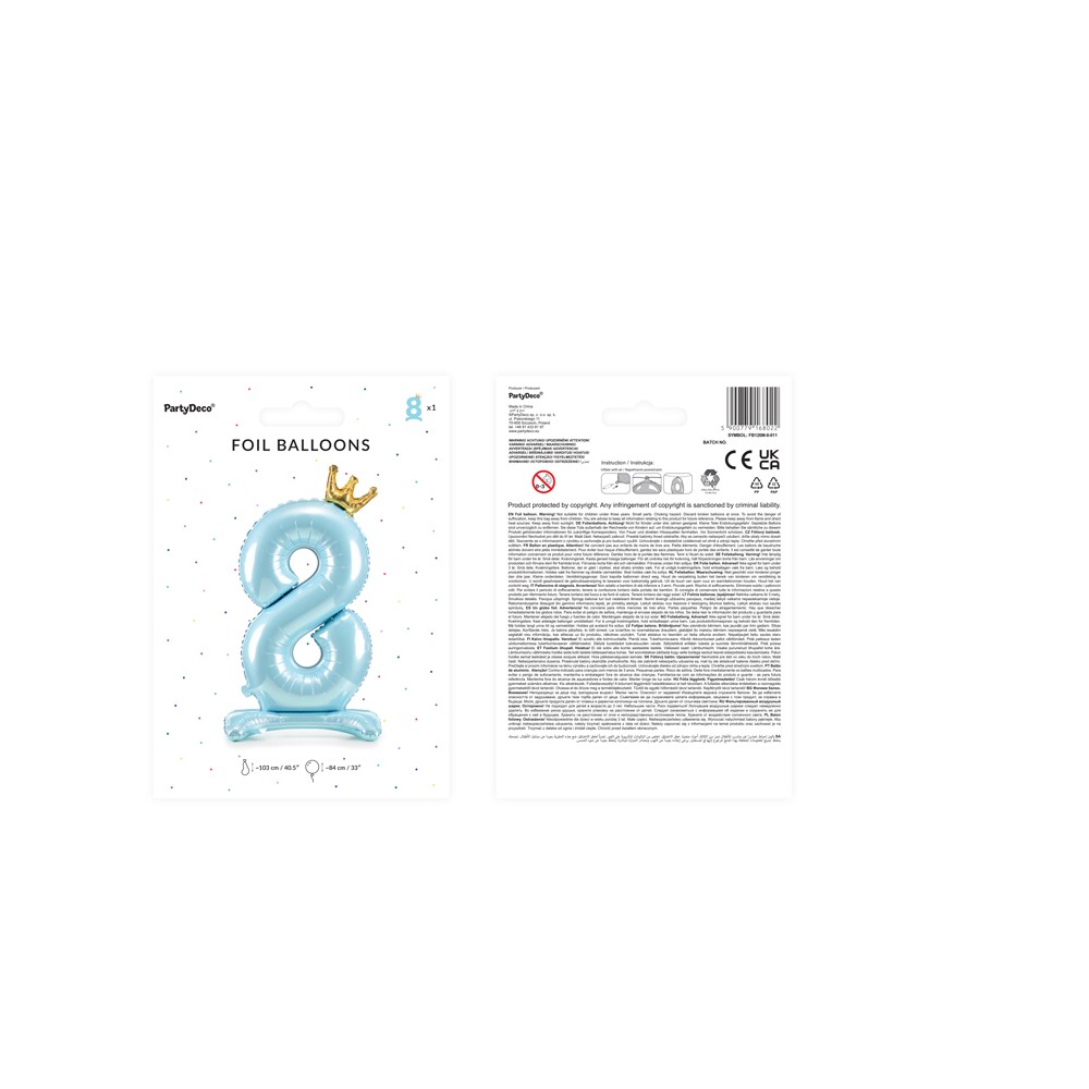 Ballon en Mylar debout, Chiffre ''8''. 84 cm, bleu