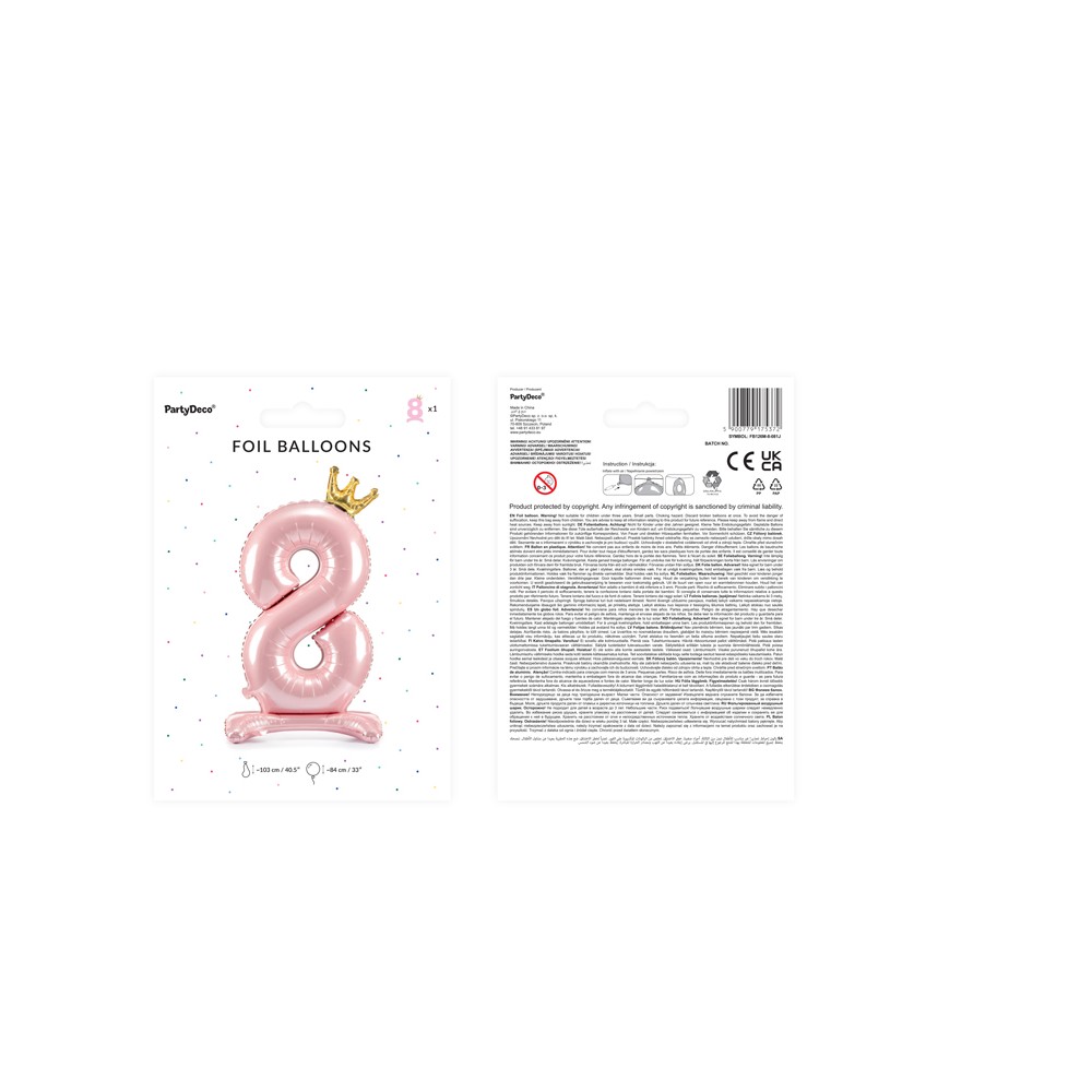 Ballon en Mylar debout, Chiffre ''8''. 84 cm, rose vif