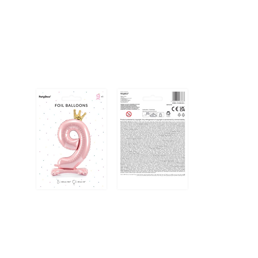 Ballon en Mylar debout, Chiffre ''9''. 84 cm, rose vif