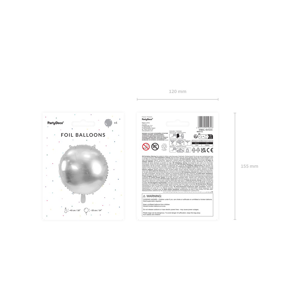 Ballon en aluminium rond Pastille 45 cm, argent