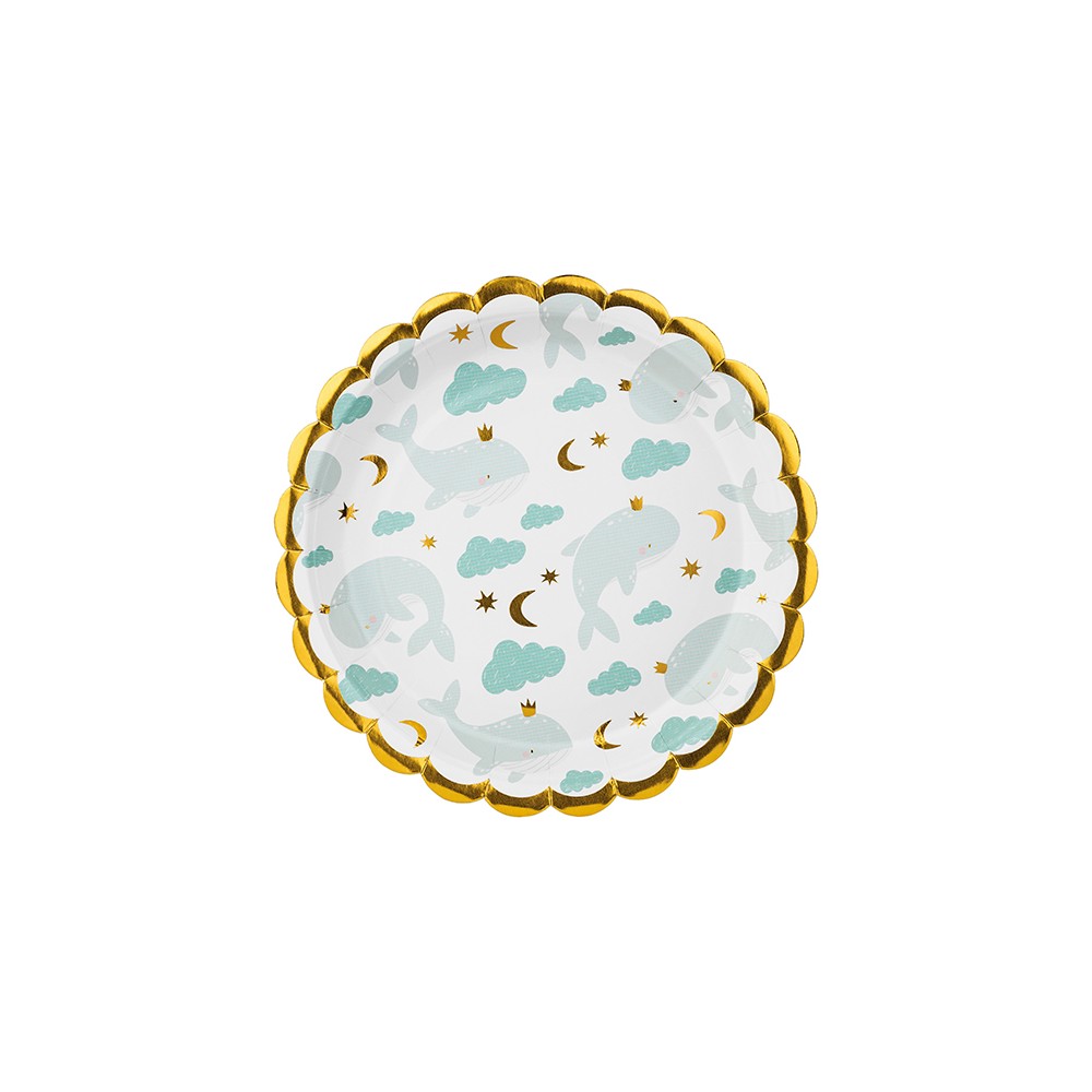 Assiettes d'anniversaire Baleines, mélange de couleurs, 18 cm