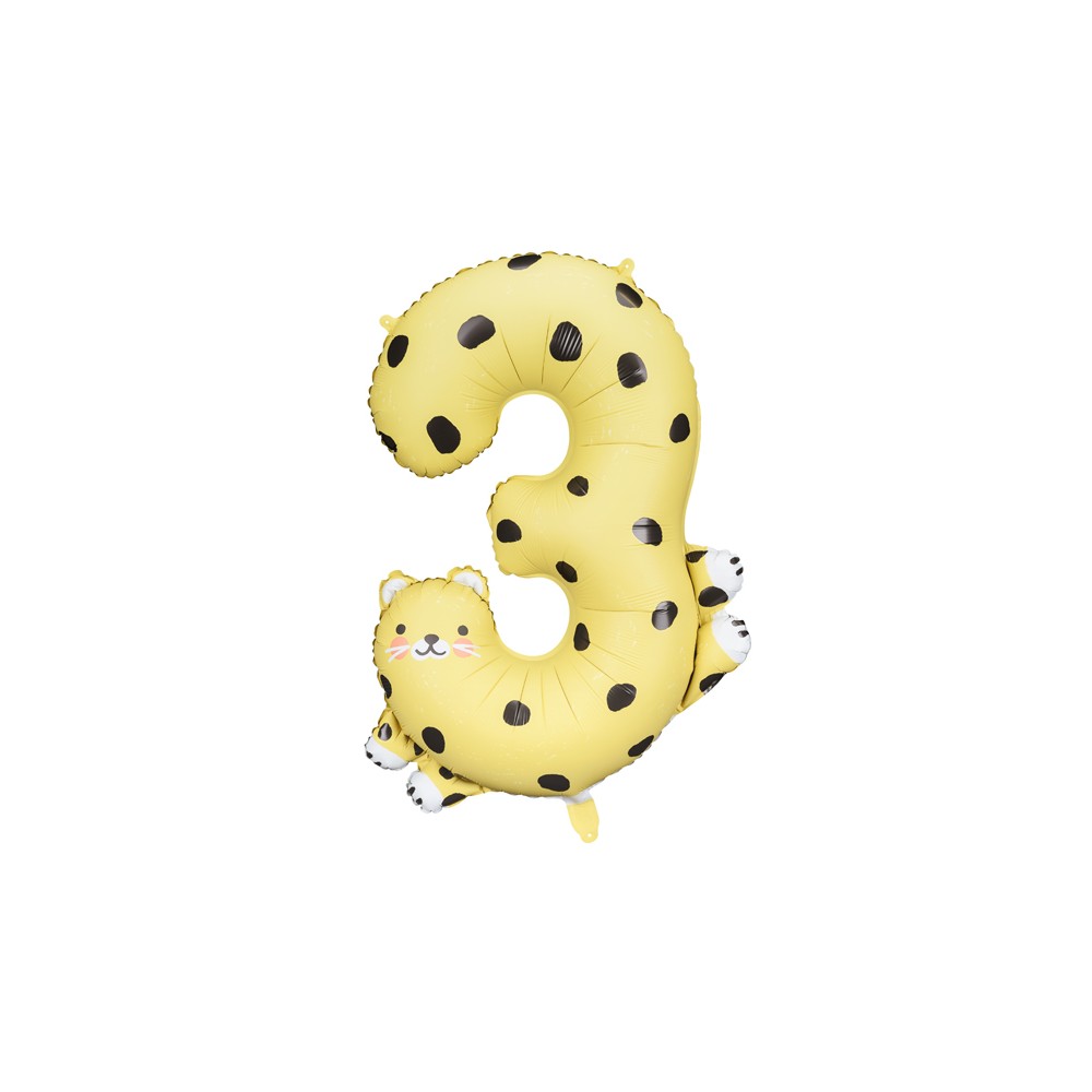 Ballon Mylar Chiffre 3 - Guépard, 72.5x109 cm, mélange de couleurs