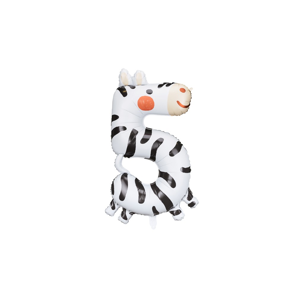 Ballon Mylar Chiffre 5 - Zebre, 68x98 cm, mélange de couleurs