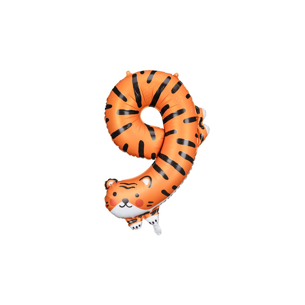 Ballon Mylar Chiffre 9 - Tigre, 64x87 cm, mélange de couleurs