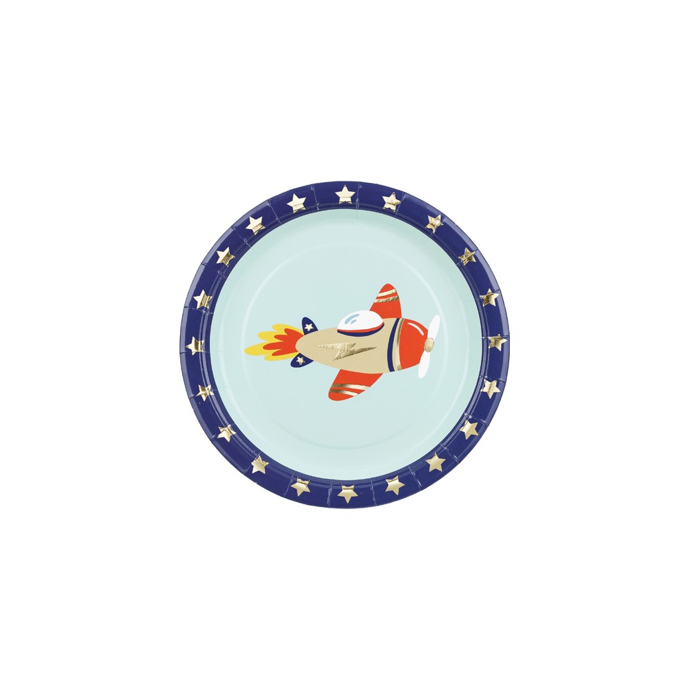 Assiettes d'anniversaire Avion, 18x18 cm, mix