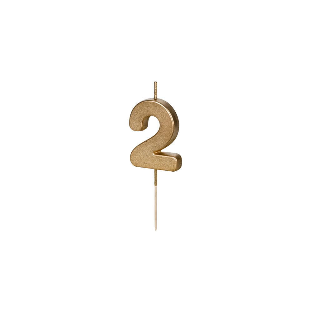 Bougie d'anniversaire Chiffre 2, 4.5 cm, or