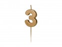 Bougie d'anniversaire Chiffre 3, 4.5 cm, or