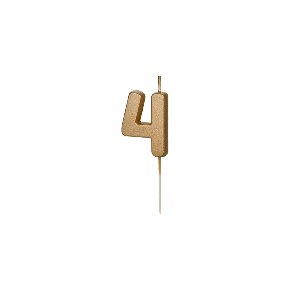 Bougie d'anniversaire Chiffre 4, 4.5 cm, or
