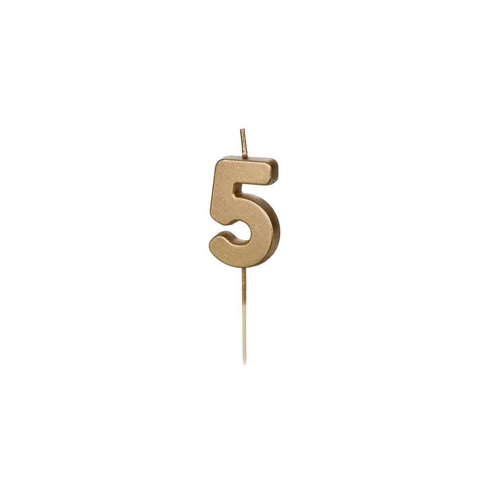 Bougie d'anniversaire Chiffre 5, 4.5 cm, or