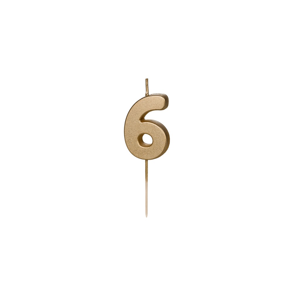Bougie d'anniversaire Chiffre 6, 4.5 cm, or