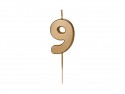 Bougie d'anniversaire Chiffre 9, 4.5 cm, or