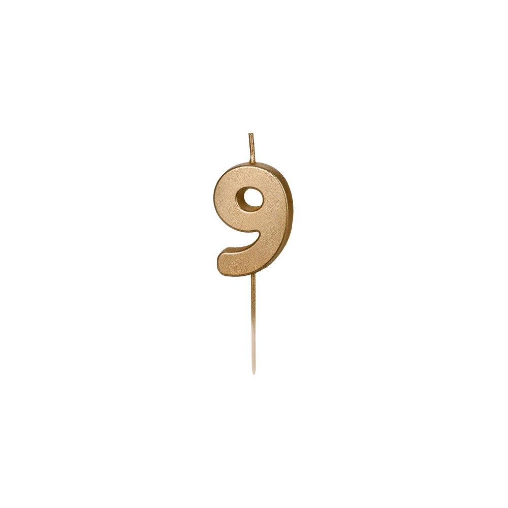 Bougie d'anniversaire Chiffre 9, 4.5 cm, or