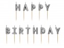Bougies d'anniversaire Happy Birthday, 2.5 cm, argent