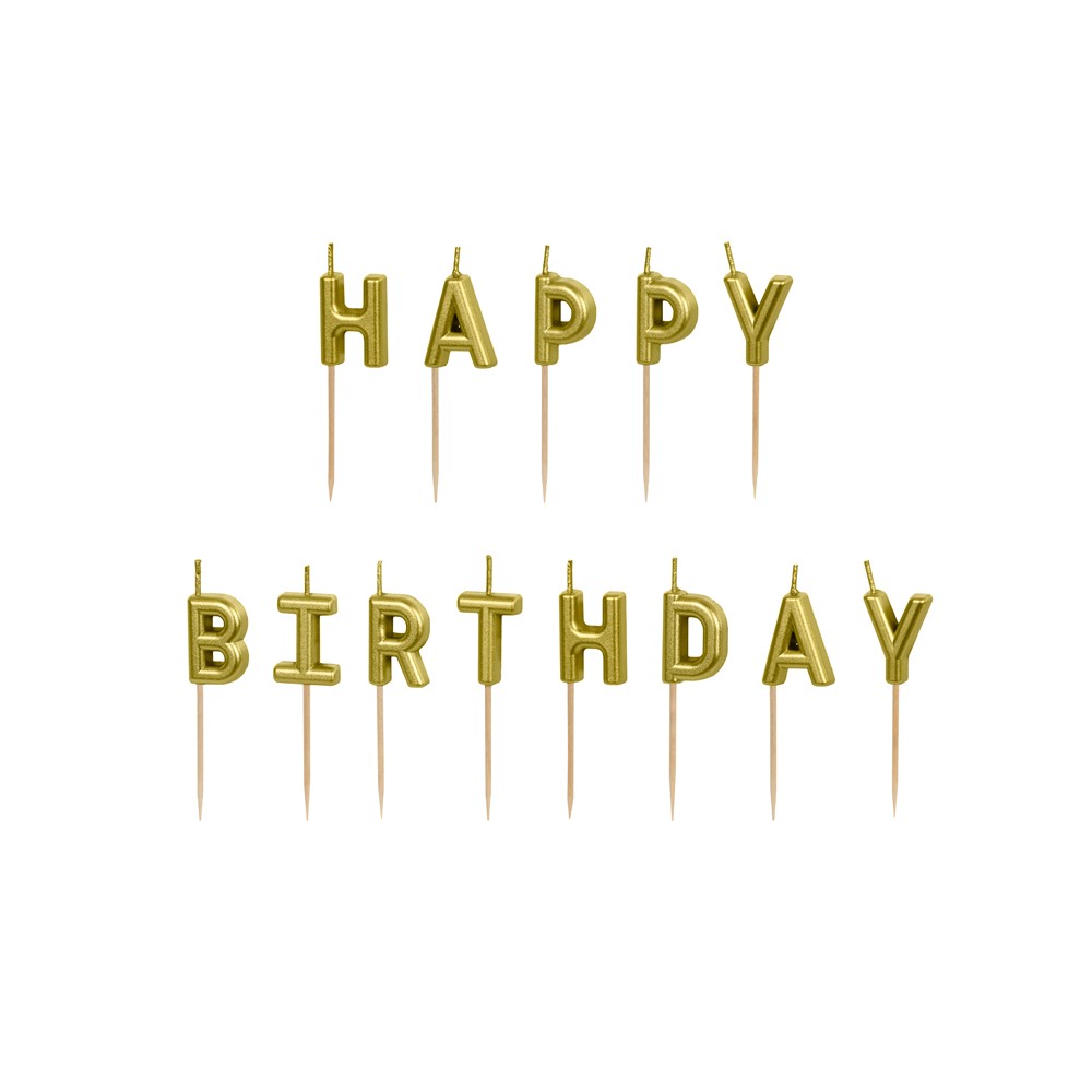 Bougies d'anniversaire Happy Birthday, 2.5 cm, or