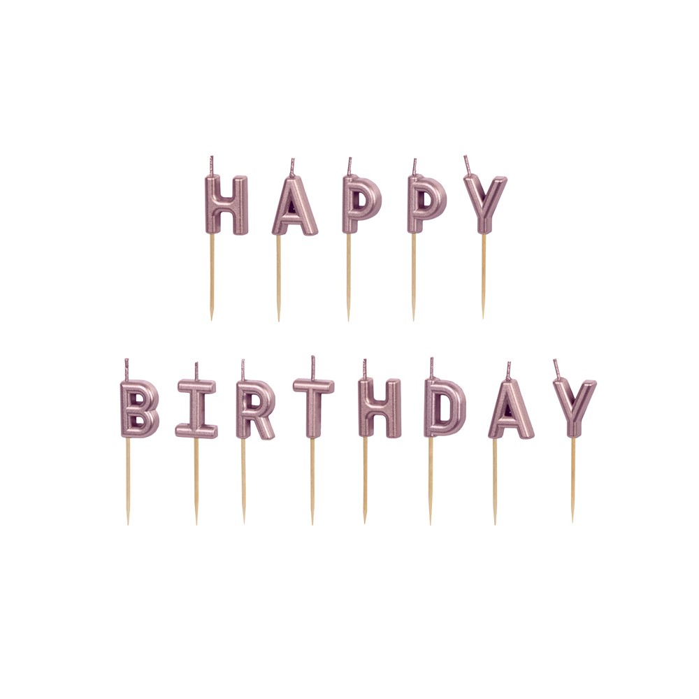 Bougies d'anniversaire Happy Birthday, 2.5 cm, or rose