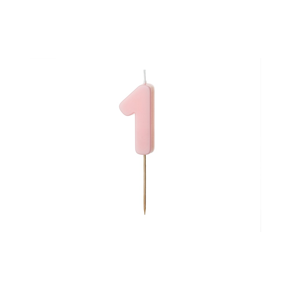 Bougie d'anniversaire Chiffre 1, rose clair 5,5 cm
