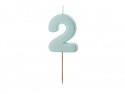 Bougie d'anniversaire Chiffre 2, bleu clair, 5.5 cm