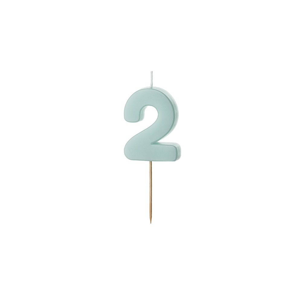 Bougie d'anniversaire Chiffre 2, bleu clair, 5.5 cm