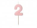 Bougie d'anniversaire Chiffre 2, rose clair, 5.5 cm