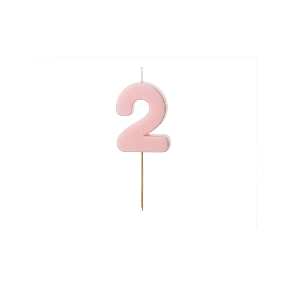 Bougie d'anniversaire Chiffre 2, rose clair, 5.5 cm