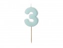 Bougie d'anniversaire Chiffre 3, bleu clair, 5.5 cm