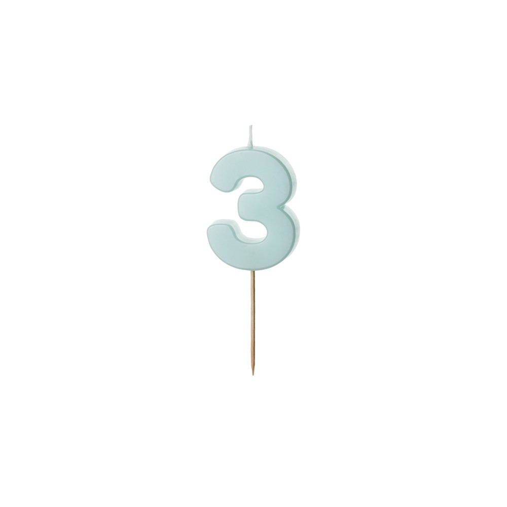 Bougie d'anniversaire Chiffre 3, bleu clair, 5.5 cm