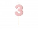 Bougie d'anniversaire Chiffre 3, rose clair, 5.5 cm