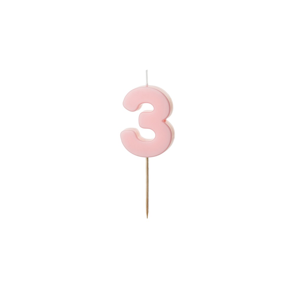 Bougie d'anniversaire Chiffre 3, rose clair, 5.5 cm