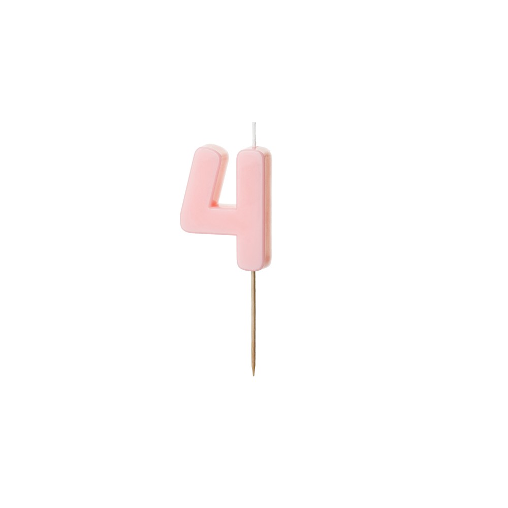 Bougie d'anniversaire Chiffre 4, rose clair, 5.5 cm