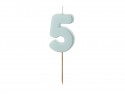 Bougie d'anniversaire Chiffre 5, bleu clair, 5.5 cm