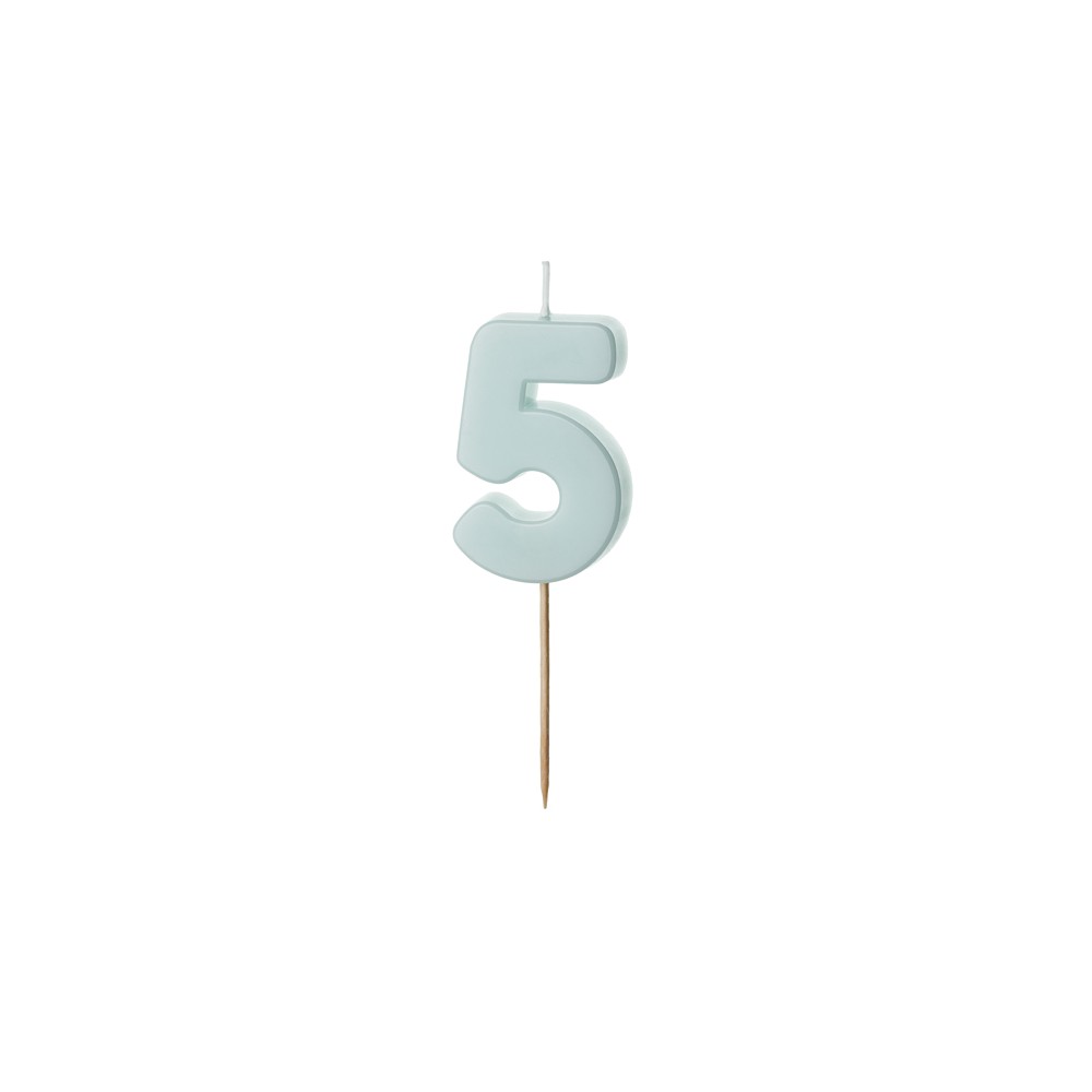 Bougie d'anniversaire Chiffre 5, bleu clair, 5.5 cm
