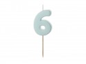 Bougie d'anniversaire Chiffre 6, bleu clair, 5.5 cm