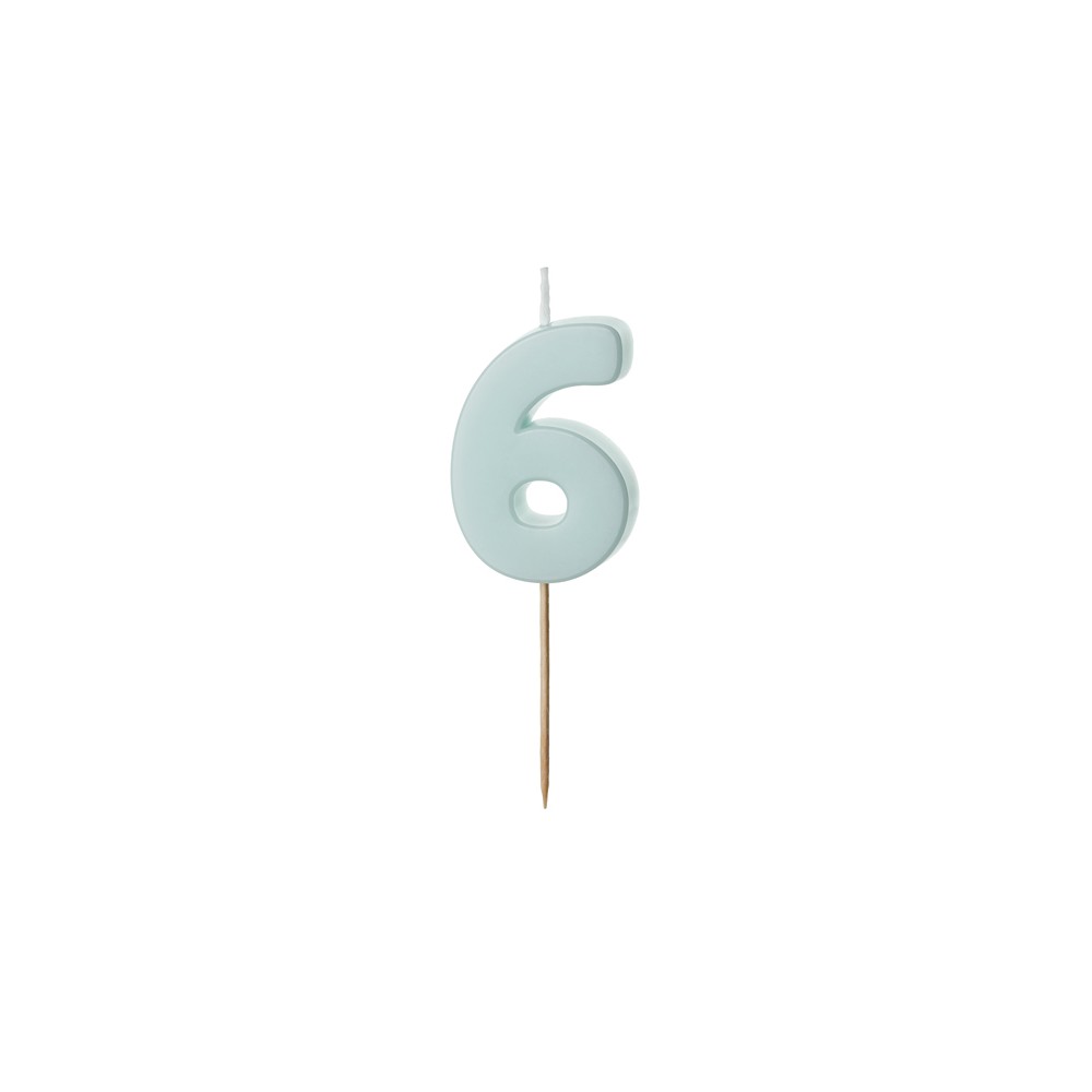 Bougie d'anniversaire Chiffre 6, bleu clair, 5.5 cm